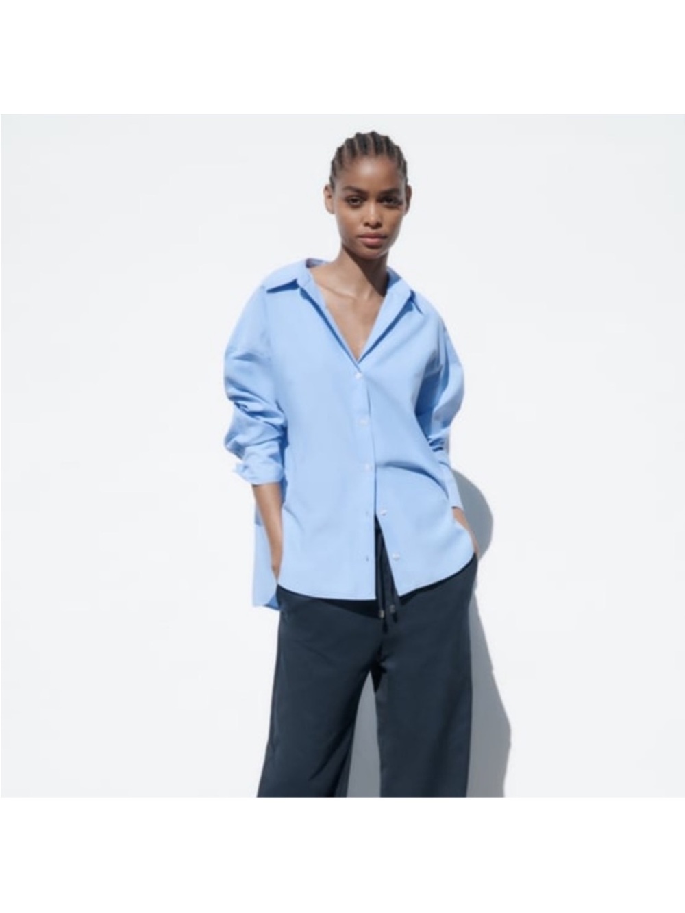 Zara Sky Blue Oversized Button-Down Shirt - Women